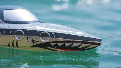 Shark RC Boat for Kids &amp Adults2.4GHz High Speed Remote Control Racing Boat W/ Dual Battery 50 Min RuntimeWaterproofFast Remote Control Toy Gift Kids 8-12 Ideal for Pools &amp LakesRealistic
