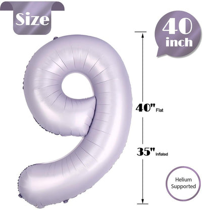 Lilac Number 9 Balloon 40 Inch, 9th Birthday Party Decorations for Children, Giant 9 Foil Balloon for Party Supplies