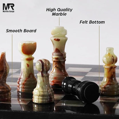 Marble Chess Set for Adults 10 Handmade Black &amp Green Onyx Board Game with 32 Chess Pieces 2 Extra Queens &amp Storage Box Luxury Travel Game Elegant for Home Decor