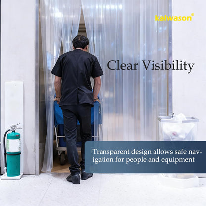 kalwason Plastic Vinyl Strip Door Curtain - Clear Ribbed PVC Curtain Bulk Roll, for Separating AC Spaces & Entry to Workshop, Barn, Warehouse, Shed & Garage (148 Ft * 7 in * 0.06 in Ribbed)