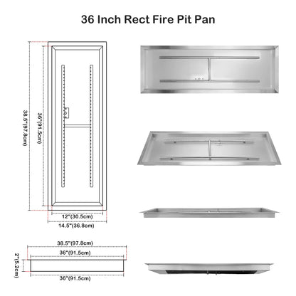 Stanbroil 36 x 12 Inch Rectangular Fire Pit Burner with Drop-in Fire Pan, Gas Firepit Insert for DIY Fire Table, 304 Stainless Steel, 150,000 BTU Max