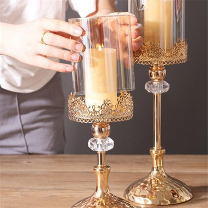 YUHUAWF Candle Holderss Golden Metal Glass Candlestick Home Dining Table Decoration Ornament Candle Holder Decorative Candlestick(Large)