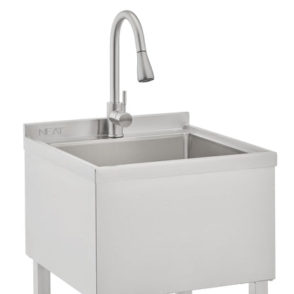 NEAT by TRINITY EcoStorage Stainless Steel Utility Sink, Freestanding Single Bowl Utility Sink with Pull-Out Faucet for Garage, Laundry Room, Business, NSF Certified, 22"W x 22"D x 50"H (NHA-0328)