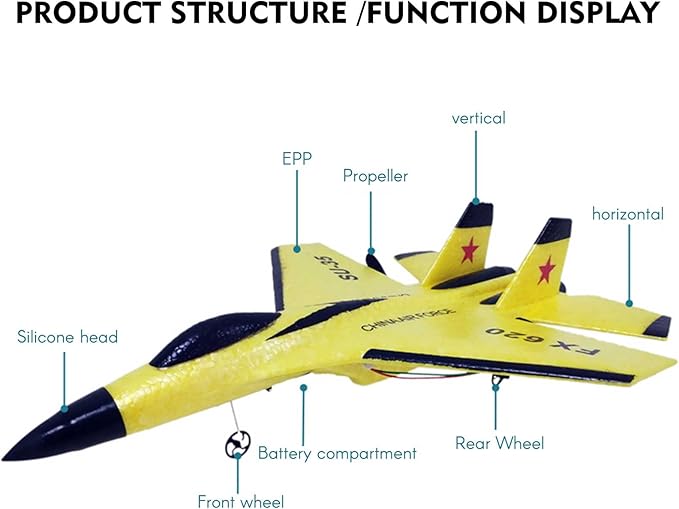 GoolRC FX620 RC Airplane 2.4GHz Remote Control Airplane 2 Channel RC Plane SU-35 RC Glider EPP Aircraft Model with 3-Axis Gyro Outdoor Flight Toys for Teens and Adults with 2 Battery (Yellow)