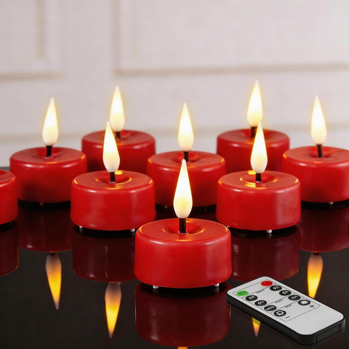 Eywamage Red Flameless Tealights with Remote Batteries, Flickering Real Wax LED Tea Votive Candles Proposal Decor Set of 10