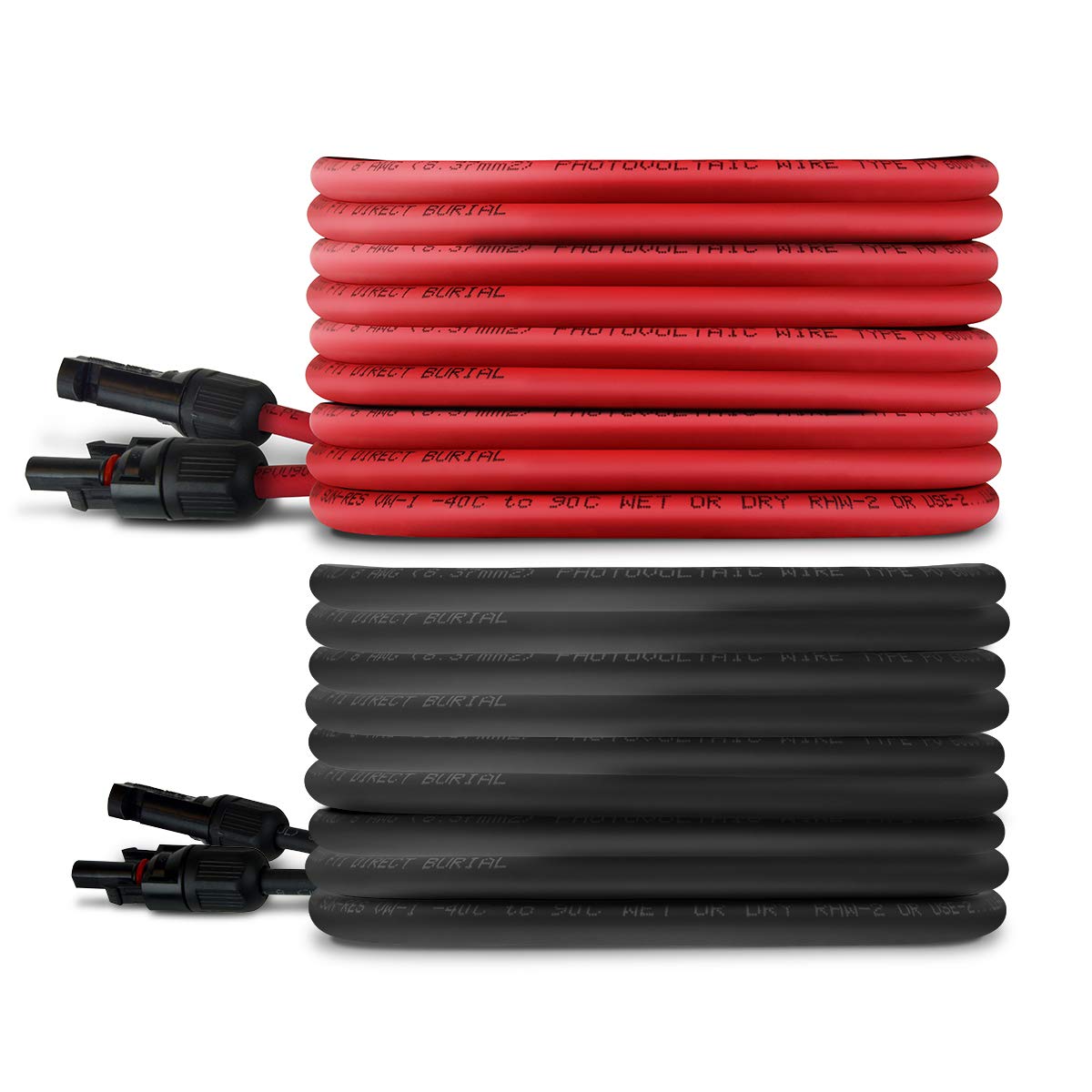 TEMCo Solar Panel Extension Cable 8 AWG 100 Ft Red + 100 Ft Black w/Staubli MC4 Connectors