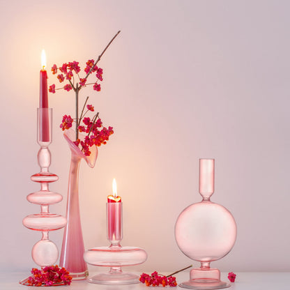 Rtteri 3 Pcs Glass Candlestick Holders Glass Candle Holders Groovy Wavy Elegant Taper Candle Stick for Wedding Home Birthday Party Easter St Patricks Day Decoration Windowsill Decor(Pink)