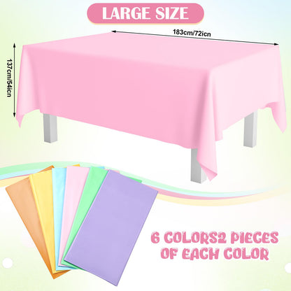 Kinlop 12 Pack Pastel Tablecloths Plastic Rainbow Pastel Tablecloth Disposable Rectangle Table Cover for Baby Shower Bridal Wedding Girl Birthday Party Unicorn Princess Ice Cream Decoration 54x72 Inch