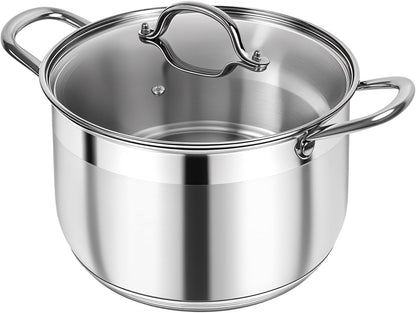 Kirecoo Stainless Steel Stock Pot - 12 Quart Heavy-Duty Nonstick Cooking Pot with Visible Lid | Ideal for Pasta, Soup, and Canning