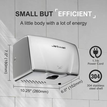 JETWELL 2Pack Compact Hand Dryer for Commercial Bathrooms, Stainless Steel Cover High Speed Automatic Warm Wind with Heating Switch, AC110V-130V