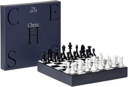 Printworks Art of Chess – Black &amp White Wooden Chess Set with Acrylic Board – Stylish Coffee Table Game for Adults – Multilingual Instructions Included