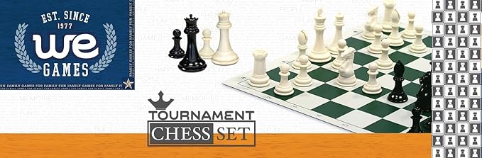 WE Games Tournament Chess Set with Deluxe Pink Canvas Bag Triple Weighted Chess Pieces with 4.0 inch King Vinyl Roll-Up Chess Board 20 inches Travel Chess Set for Adults