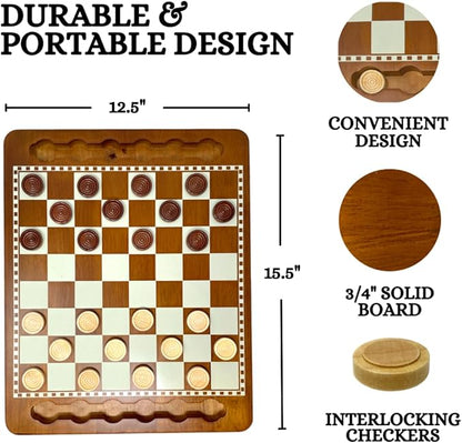 Regal Games Luxury Checkers Board Game for Adults &amp Kids - Classic Wooden Board Game Set with 24 Checkers Pieces - Travel and Portable Table Games (Ages 8+)