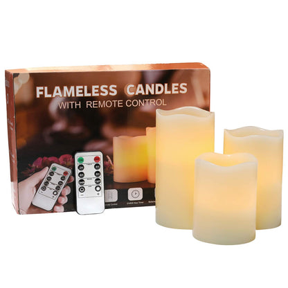 Flameless Flickering LED Battery Candles :Set of 3 Ivory Real Wax Pillar Operated Fake Faux Lights with Remote Control and Timer Function Flicker Candle for Decoration Christmas Votive Garden Outdoor