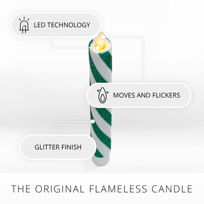 Luminara - Flameless Battery Operated Taper Candle - Candy Cane Green- Pack of 2-1x9.75 - LED Flickering Flame- Realistic Safe for Home Kids and Pets