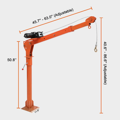 Garvee 1100 LB Electric Truck Crane,360° Swivel Heavy Duty Folding Jib Crane with 3500 LB Winch, Adjustable Height/Length Boom for Pickup Mounting - Construction, Farming, Industrial Lifting Solution