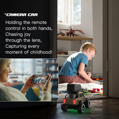 1:64 Mini Alloy Video RC Car – APP &amp Remote Control Built-in Camera for Real-Time Viewing Shock-Absorbing Climbing Design LED Lights 30m Range &amp 15min Runtime（Black）
