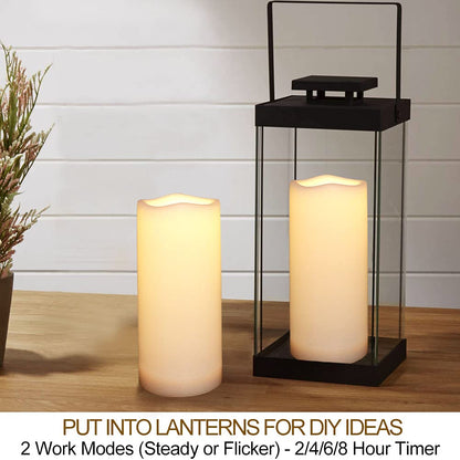 HOME MOST Pack of 2 Outdoor LED Pillar Candles 3x7 White with Timer and Remote - IP65 Waterproof Battery Operated LED Pillar Candles - Flickering Flameless Candle Unscented for Outside