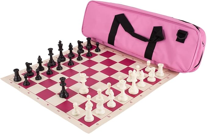 Deluxe Chess Set Combination - Triple Weighted - by US Chess Federation (Pink)