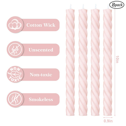 Whaline 8Pcs Baby Pink Spiral Candles Dripless Twisted Wax Candles 10 Inch Long Unscented Candle Sticks for Valentine's Day Wedding Baby Shower Birthday Party Home Decor
