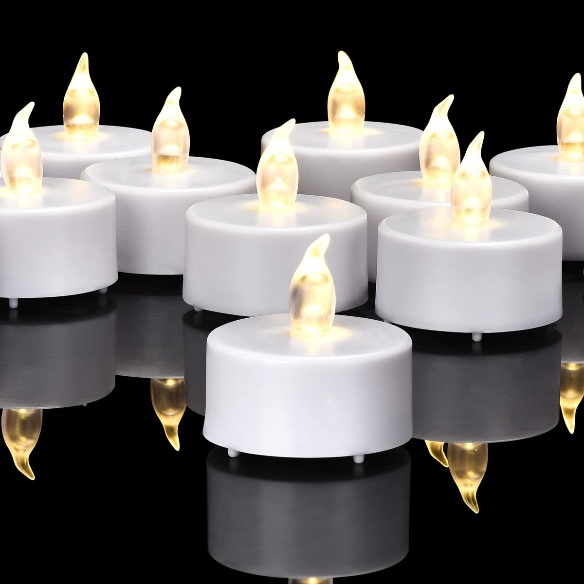 Paichi Battery Operated Flameless Tea Lights, Led Flickering Electric Votive Candle 24 Pack Realistic and Bright for Seasonal, Festive Celebrations and Holiday Gifts Warm White Lamp Long Lasting