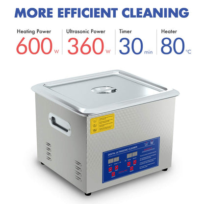 2024 Upgrade 600W Heated Ultrasonic Cleaner 15L Stainless Steel Sonic Bath for Guns Carburetors Injectors Parts and PCB with Free Rubber Gloves Gifts Use in Automotive and Firearm Industry DAREFLOW