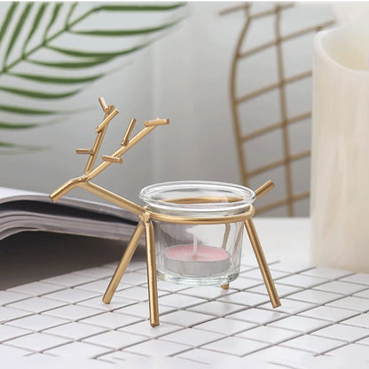 UNNS Candlestick Holder Modern Wrought Iron Fawn Candlestick Glass Candlestick Ornament Suitable for Dinner Living Room Kitchen Dining Room Candle Holders (Color : A)