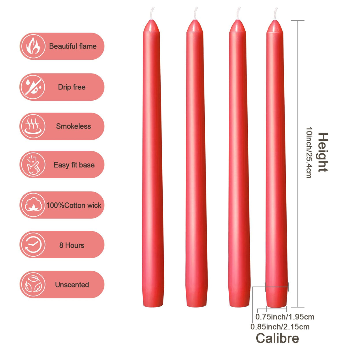 Everymoment Red Taper Candles - 12 Pack 10 Inch Candlesticks - Dripless & Smokeless for 8 Hours - Unscented Paraffin Wax - Ideal for Valentine’s Day Christmas Wedding Halloween Holiday & Home Decor