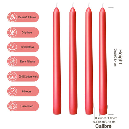Everymoment Red Taper Candles - 12 Pack 10 Inch Candlesticks - Dripless & Smokeless for 8 Hours - Unscented Paraffin Wax - Ideal for Valentine’s Day Christmas Wedding Halloween Holiday & Home Decor