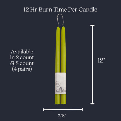 Bluecorn Beeswax Taper Candles, 100% Pure Natural Bees Wax, Pair of 12 Inch Sage Green Tapered Candlesticks, Clean Burning & Dripless, Fragrance Free, Long Lasting, Home Decor, American Made, 1 Count