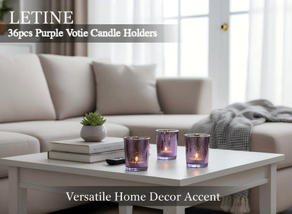 Letine 36pcs Purple Glass Candle Holder Bulk - Ideal Spring Summer Decor for Wedding Centerpiece Table，Valentine's Day