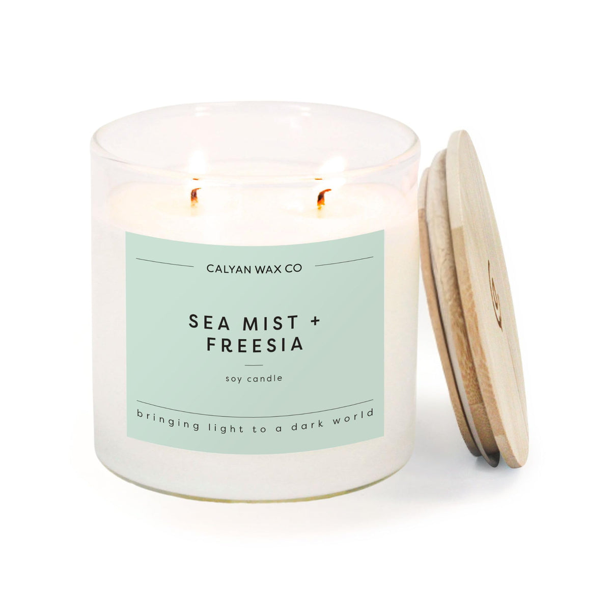 Calyan Wax Co. Sea Mist & Freesia 2 Wick Scented Candle - 37 Hour Burn - Luxury Clean Soy Wax Candles - Long Lasting Large Glass Jar Candle for Home - 8.8oz