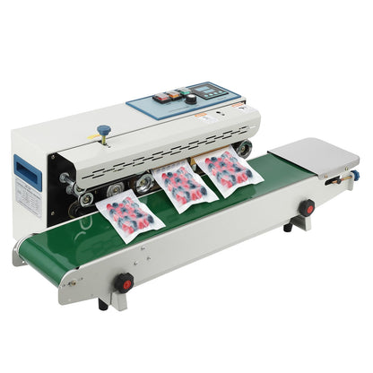 MilleLoom Continuous Band Sealer Machine - FR-900K Horizontal Automatic 110V with Digital Temperature Control for 0.02-0.08 mm Commercial PP/Aluminum Foil/PVC Plastic Bags