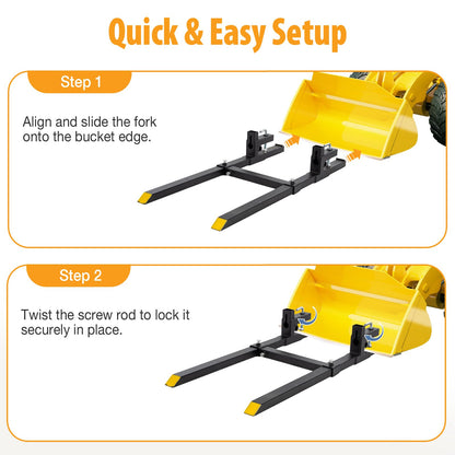 NEWBULIG 60-Inch Pallet Forks Tractor Attachments, 4000LBS Capacity Clamp-On Bucket Pallet Forks with Stabilizer Bar, Heavy-Duty Tractor Forks for Skid Steer Loader, Mini Excavator, Black