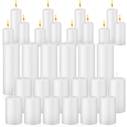 MTLEE 36 Pcs Pillar Candles Bulk Unscented Candle Set 38 Hour Long Burning Dripless for Dinner Emergency Wedding Spa Party(3 Sizes,White)