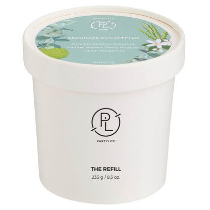 PartyLite Seagrass Eucalyptus Scented Candle Refill, Notes of Eucalyptus, Lemon, Seagrass & Driftwood, 10oz 1-Wick, up to 40 Hours of Luxury, Aromatherapy, Sustainable Premium Soy Wax