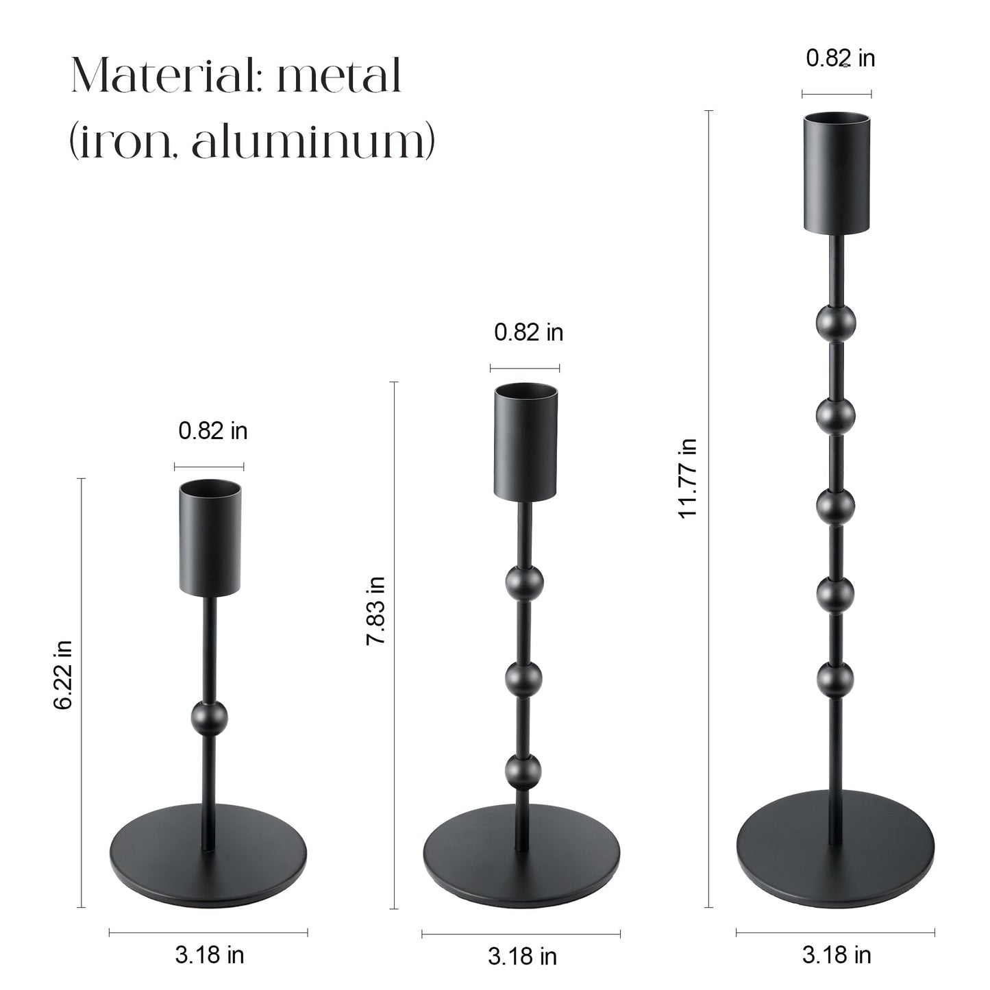 Black Candlestick Holders, Beaded Metal Taper Candle Stick Holders, Set of 3 Candle Holder for Fall Decorations, Tapered Candle Holders, Thanksgiving Table Centerpiece, Halloween Gothic Decor