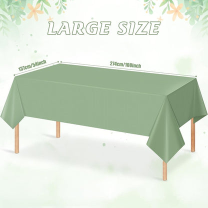 6Pack Sage Green Plastic Tablecloths for Rectangle Tables, Light Green Disposable Tablecloth, Waterproof Sage Green Table Cover for Birthday Bridal Wedding Baby Shower Party Decorations, 54 X 108Inch