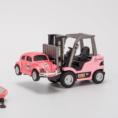 RC Forklift Truck with Trailer 1/64 Mini Alloy Remote Control Forklift 2 Mode Speed Truck with Cargo Hook Pallets RC Construction Vehicles for Adult