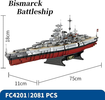 FULHOLPE Bismarck Class Battleship Building Blocks Set MOC Military Warship Model Bricks Construction Toy Compatible with Major Brands - 2081 Pieces