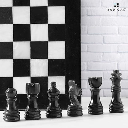 Radicaln Marble Chess Set 12 Inches Black and White Handmade Chess Game - 1 Chess Board &amp 32 Chess Pieces - Board Game for 2 Player Games - Adults Chess Sets