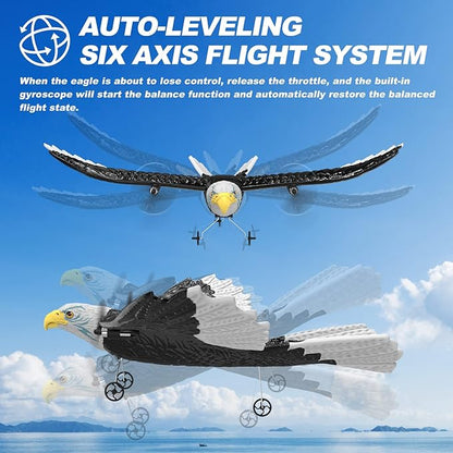 DEERC RC Plane Remote Control Eagle Plane RTF Airplane 2.4GHZ 2CH Flying Bird with 2 Batteries &amp Propeller 6-axis Gyro Stabilizer Easy to Fly for Beginners Adults Kids Boys