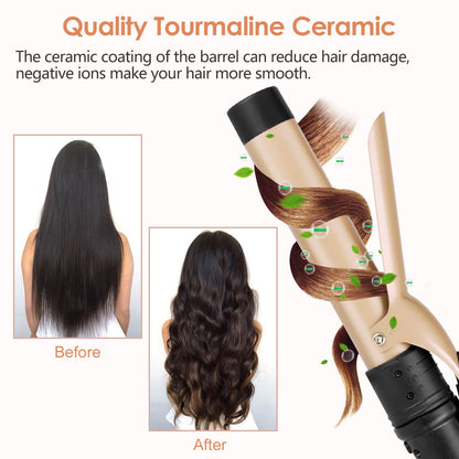 6-in-1 Curling Iron, Professional Instant Heat Up Hair Curling Wand Set with 6 Interchangeable Ceramic Barrels (0.35'' to 1.25'') and 2 Temperature Adjustments, Heat Protective Glove & 2 Clips
