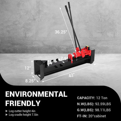 EliteEdge 12 Ton Manual Hydraulic Log Splitter, Heavy Duty Horizontal Firewood Splitter with Steel Frame & Transport Wheels for Farm, Backyard & Homestead