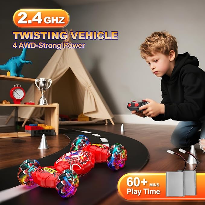 Nikuku Remote Control Car - 2.4GHz 4WD Gesture Sensing RC Stunt Car Toys for Boys and Girls Ages 6-12 360° Rotating Drift RC Cars with Lights and Music Ideal Birthday and Xmas Gift