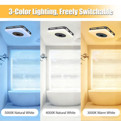 Bathroom Exhaust Fan with Bluetooth Speaker,Bathroom Fan Light,Plug&Play,230 CFM 1.0 Sone,Strong Wind Force&Quiet,Noise-cancelling Bluetooth dual speakers,7color dynamic&3color lighting,3year warranty