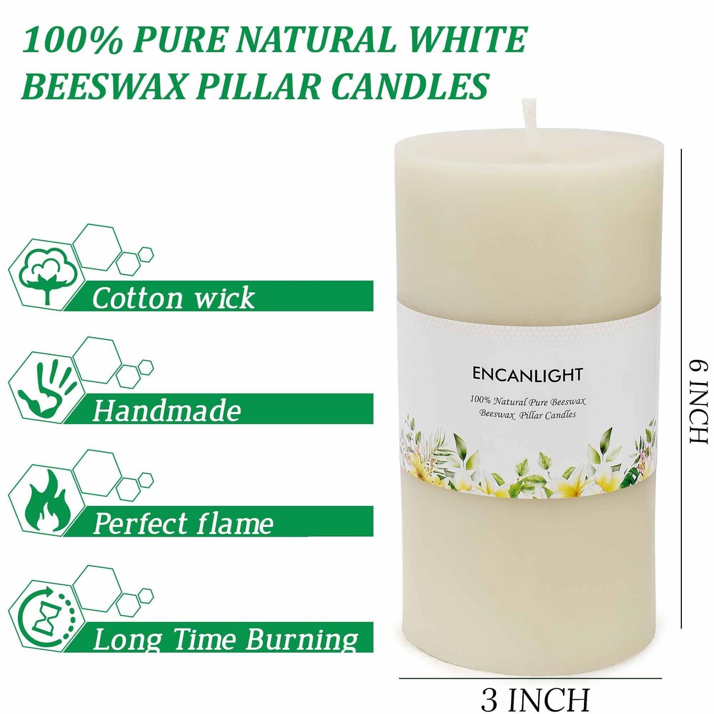 3x6 Inch Ivory Natural Bee Waxs Candle 2Pack,95-100 Hous Long Burning,Pure Pillar Candles,Unscented Smokeless and Dripless for Home Decor Party Wedding