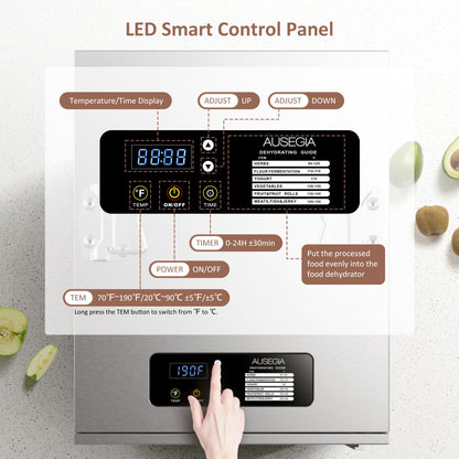 Ausegia Commercial Large 12 Trays Food Dehydrator, Usable Area up to 22.67ft², 1200W Full Stainless Steel Dryer Machine, up to 190℉ Temperature, for Meat, Fruit, Veggies, Beef, Herbs, Pet Foods