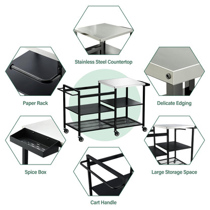 TC-HOMENY Grill Table for Big Green Egg Stand, Metal Cooking Table Stand with Wheels, Heavy Duty Outdoor Movable Style BBQ Grill Cart, Grill Holder Compatible with Large Big Green Egg and Other Models