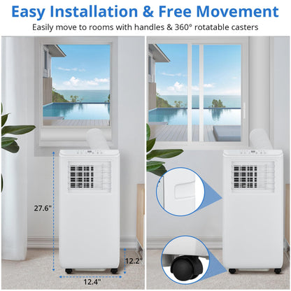 GarveeTech 8000Btus Portable Air Conditioner AC Unit 3 in-1 Air Conditioners w/Dehumidifier & Fan Modes Auto Evaporation for Home up to 350 sq. ft. Complete Window Mount Exhaust Kit, 24H Timer